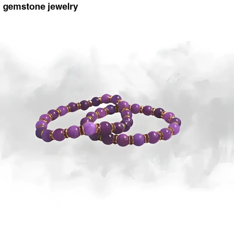 Purple Beaded Stretch Bracelet with Gold Rhinestone Spacer Beads - Bec Sue Jewelry Shop