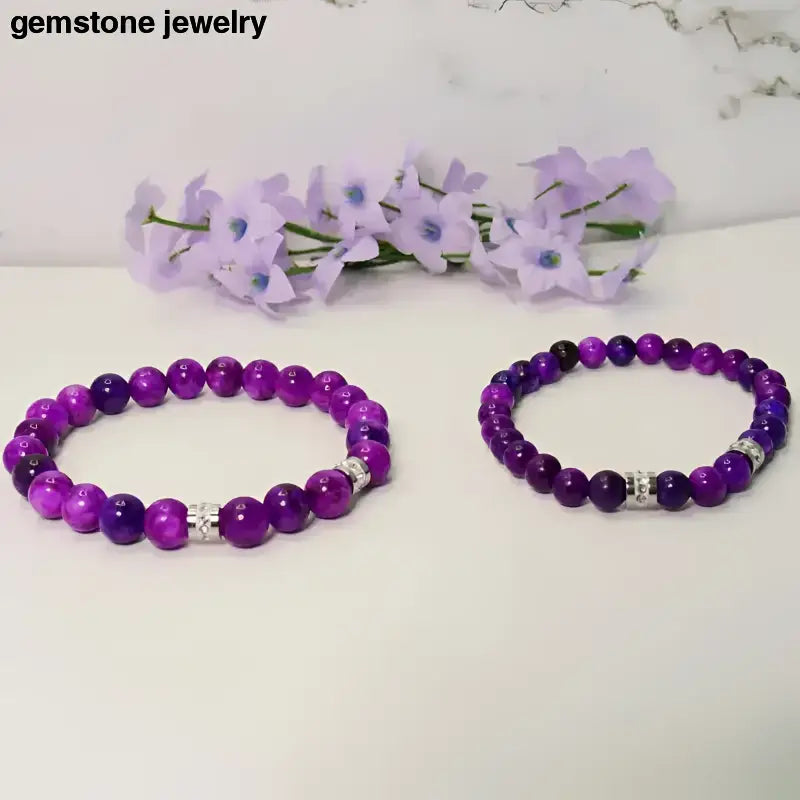 Purple Sugilite Beaded Bracelets with Silver Accents - Bec Sue Jewelry Shop
