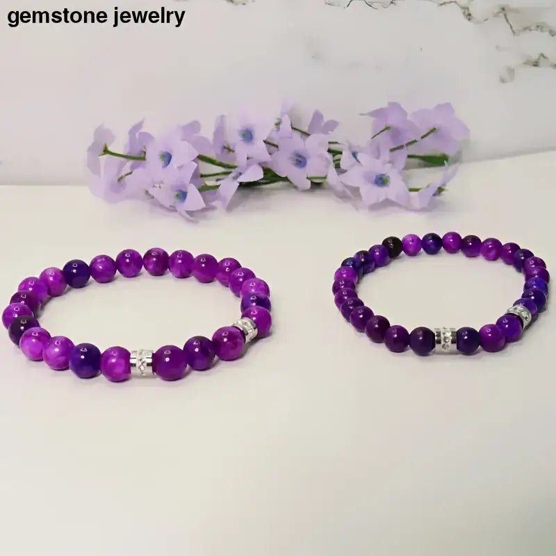 Purple Sugilite Beaded Bracelets with Silver Accents - Bec Sue Jewelry Shop