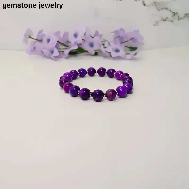 Purple Sugilite Beaded Stretch Bracelet with 8mm Gemstones - Bec Sue Jewelry Shop