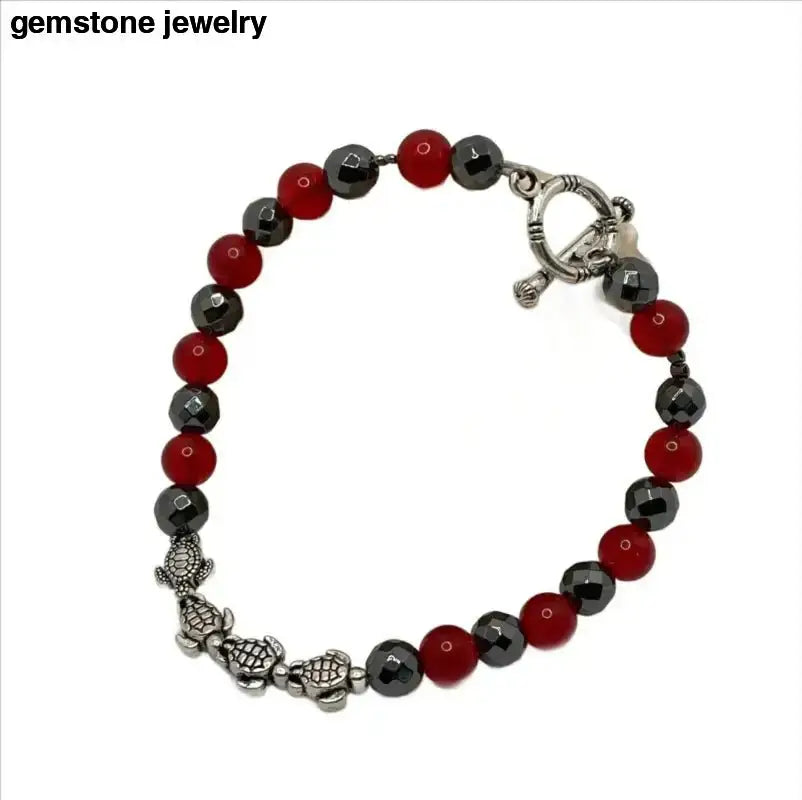 Red Coral Bamboo Beaded Bracelet with Turtle Charms - Bec Sue Jewelry Shop