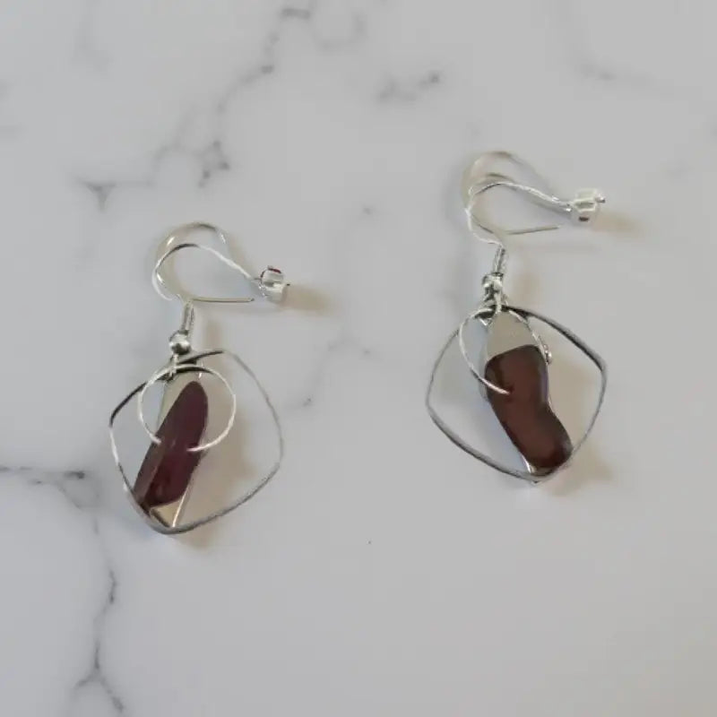 Silver earrings with brown stones from Bec Sue Jewelry, perfect as red glass earrings