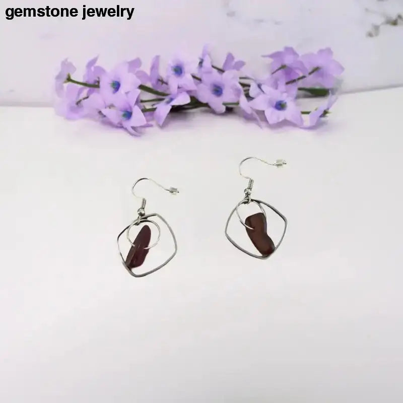Red Glass Earrings with Silver Frames - Bec Sue Jewelry Shop