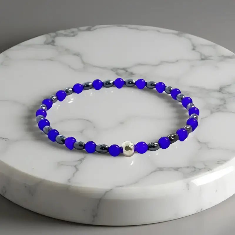 Red Hematite Beaded Stretch Bracelet with Silver Accent - Bec Sue Jewelry Shop