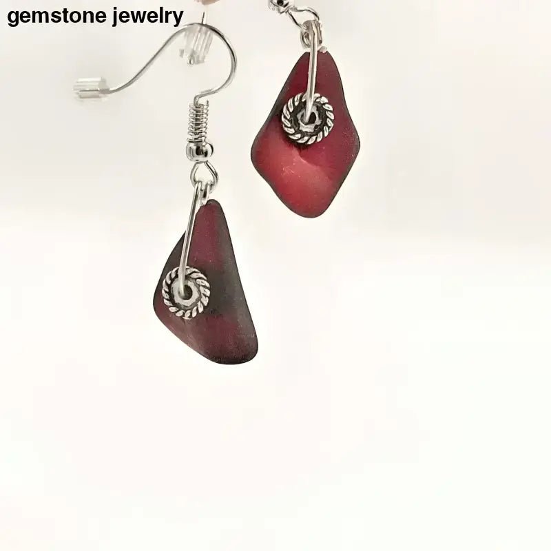 Red Sea Glass Earrings, Dangling earrings - Bec Sue Jewelry Shop