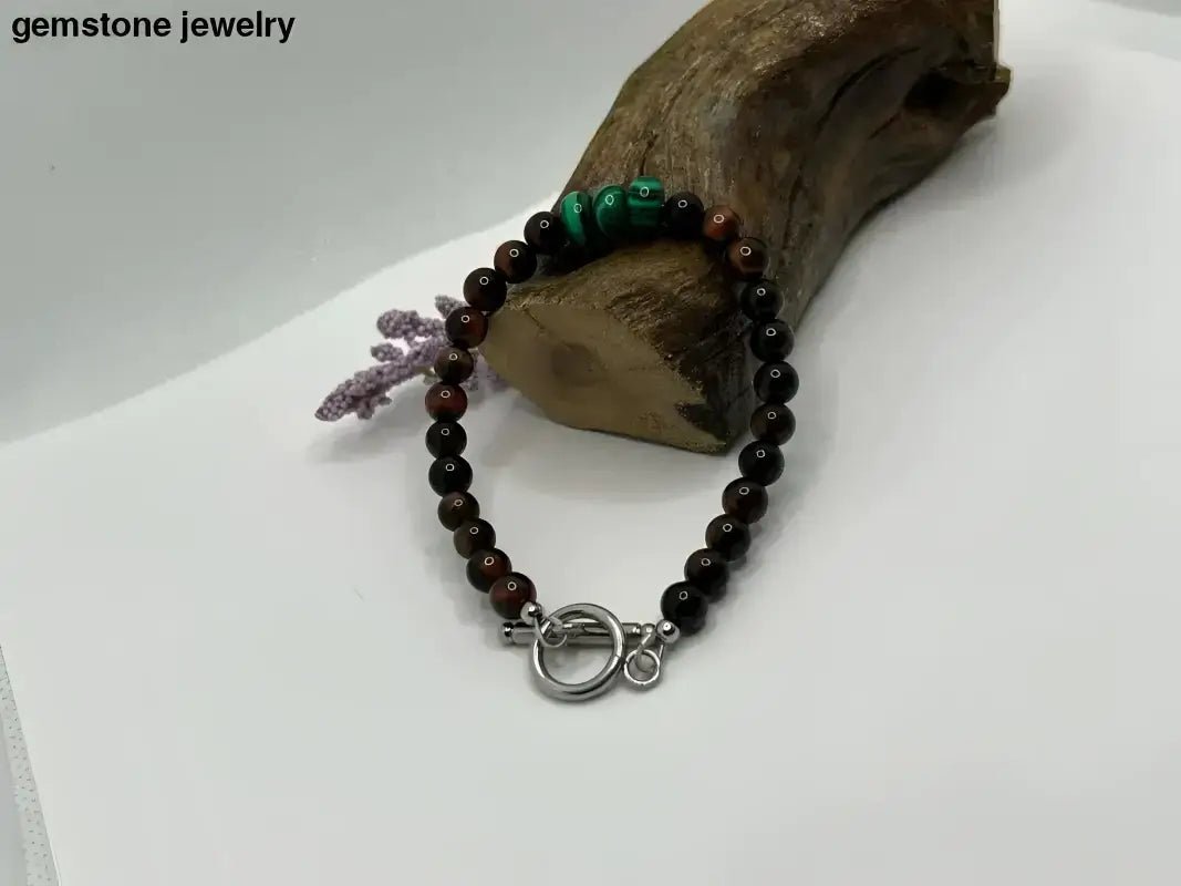 Red Tiger Eye Gemstone Beaded Bracelet - Bec Sue Jewelry Shop