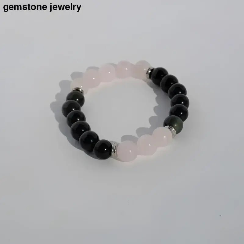 Rose Quartz and Obsidian Beaded Gemstone Bracelet - Bec Sue Jewelry Shop