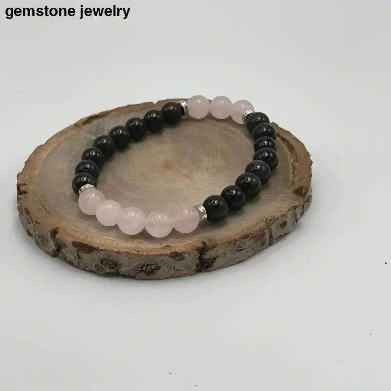 Rose Quartz and Obsidian Beaded Gemstone Bracelet - Bec Sue Jewelry Shop