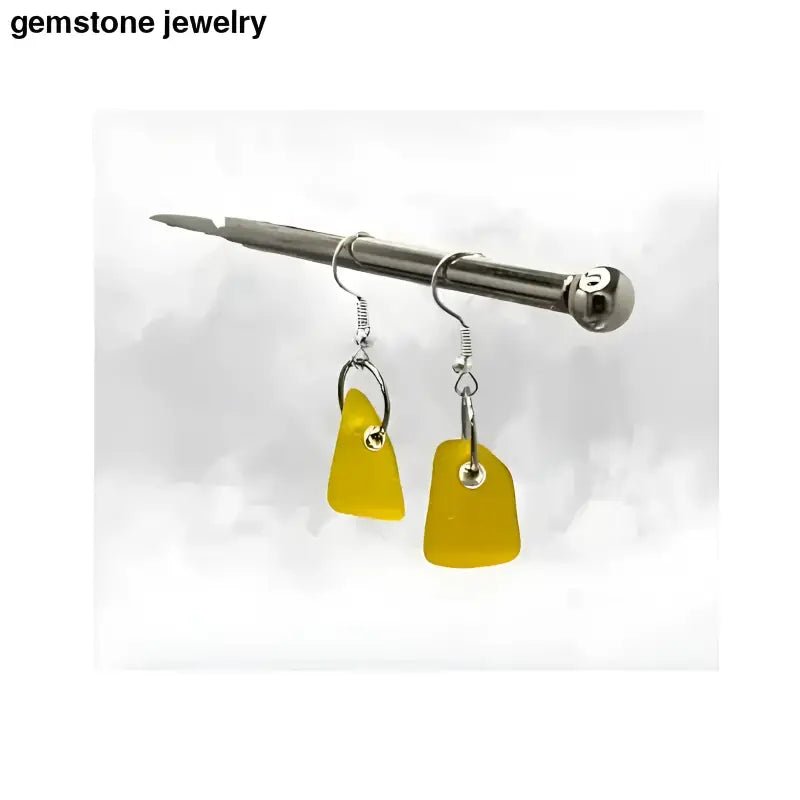 Sea Glass Earrings, Sea Glass Yellow Gemstone Earrings - Bec Sue Jewelry Shop