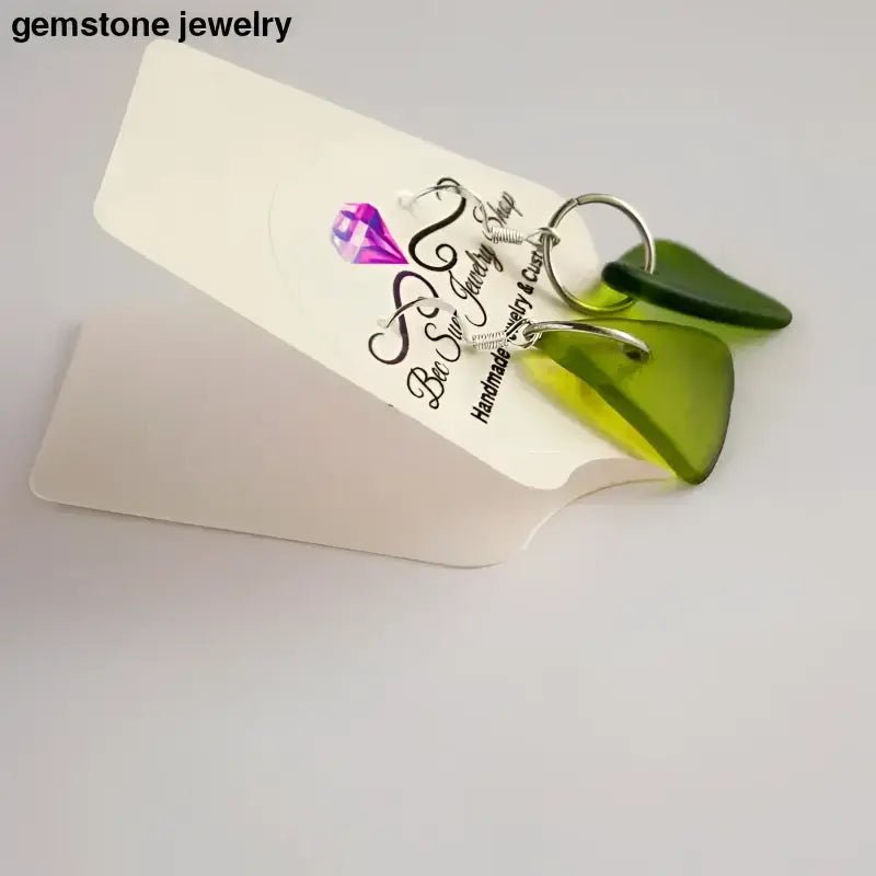 Sea Glass Earrings, Sterling Silver Turtle Earrings with Triangular Green Gemstones - Bec Sue Jewelry Shop