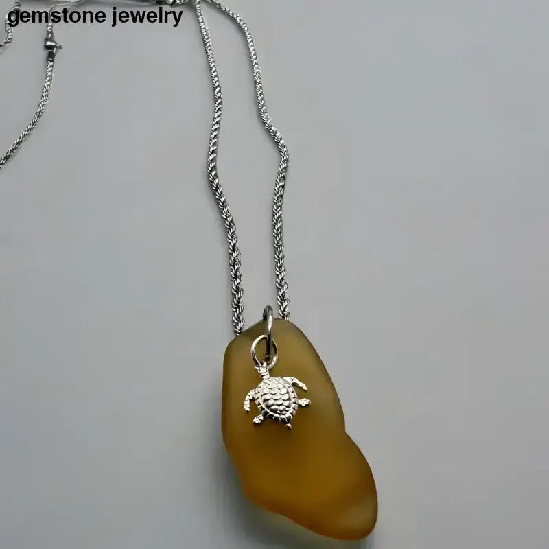Sea Glass Turtle Necklaces in Sterling Silver Set - Bec Sue Jewelry Shop
