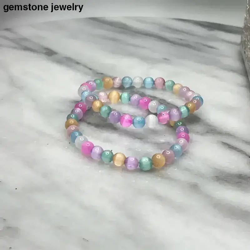 Selenite Stone Bracelet, Pastel Gemstone Beaded Bracelet from Bec Sue Jewelry - Bec Sue Jewelry Shop