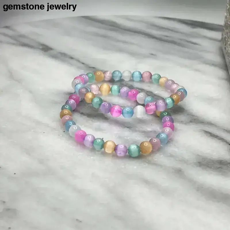 Selenite Stone Bracelet, Pastel Gemstone Beaded Bracelet from Bec Sue Jewelry - Bec Sue Jewelry Shop