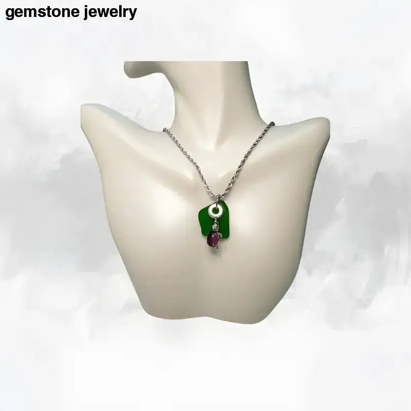 Silver Turtle Necklace with Green Genuine Sea Glass Pendant - Bec Sue Jewelry Shop