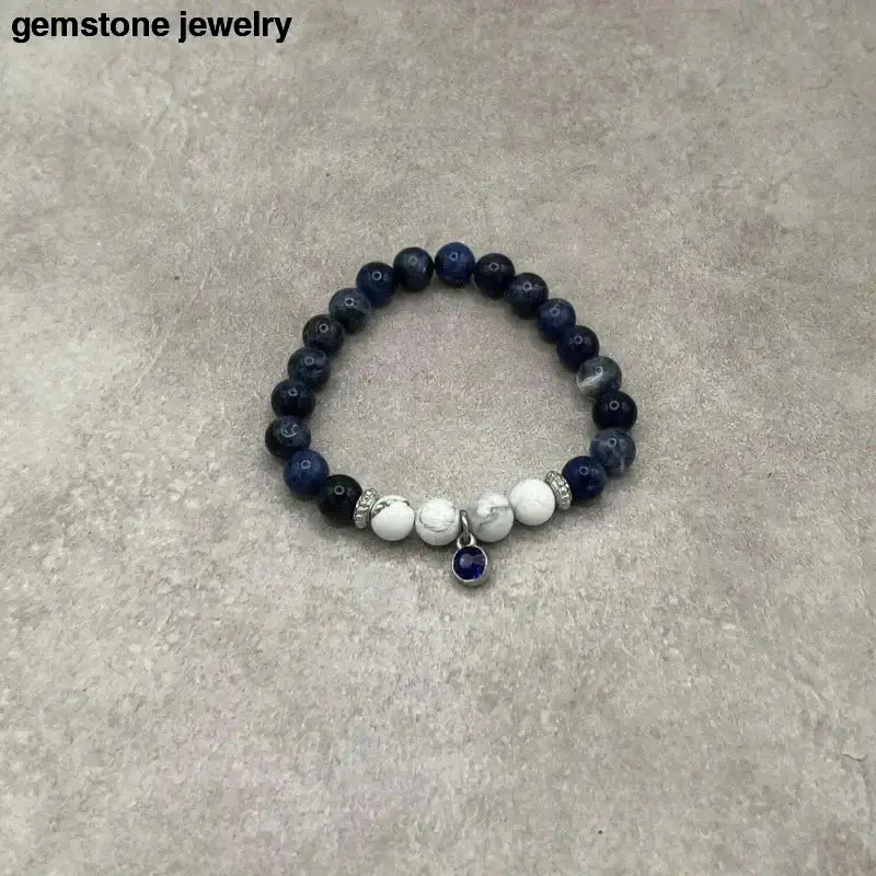 Sodalite Gemstone Elastic Bead Bracelet with Blue Pendant - Bec Sue Jewelry Shop