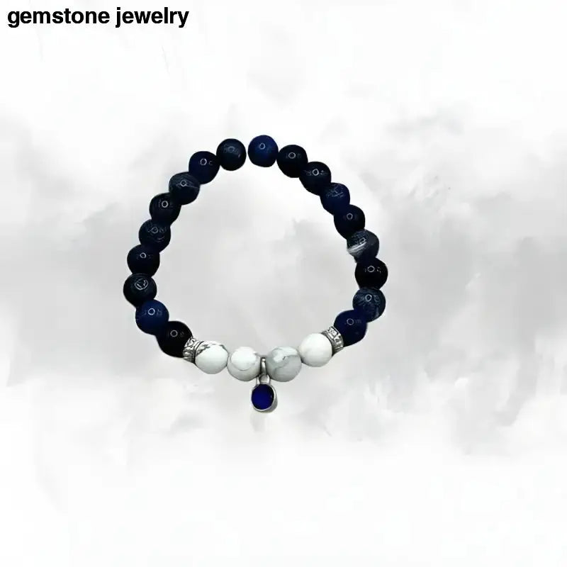 Sodalite Gemstone Elastic Bead Bracelet with Blue Pendant - Bec Sue Jewelry Shop