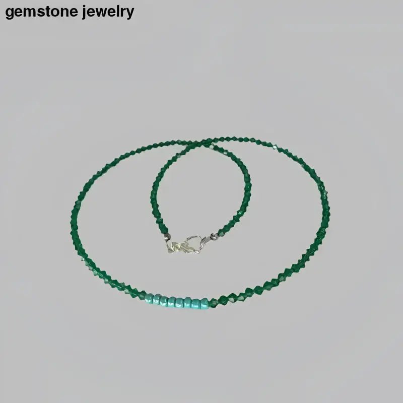 Sparkling Serenity Green Gemstone Necklace with Silver Clasp - Bec Sue Jewelry Shop