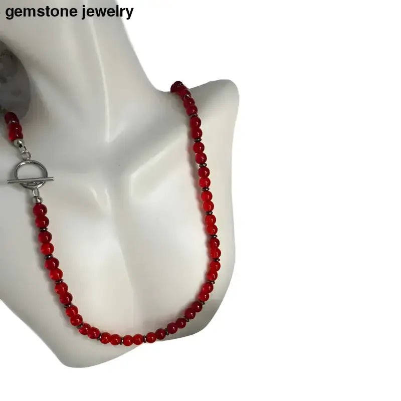 statement beaded necklace, Red glass bead necklace - Bec Sue Jewelry Shop