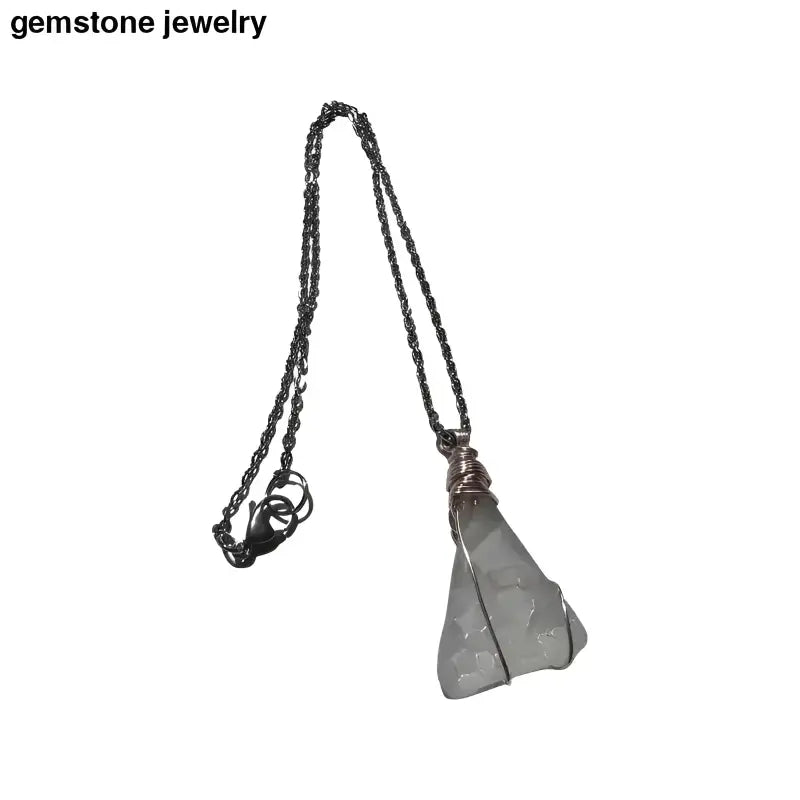 Sterling Silver Chain Necklace with Wire - Wrapped Sea Glass Pendant - Bec Sue Jewelry Shop