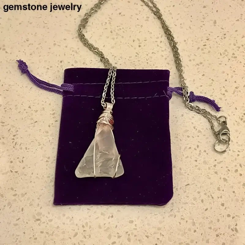 Sterling Silver Chain Necklace with Wire - Wrapped Sea Glass Pendant - Bec Sue Jewelry Shop