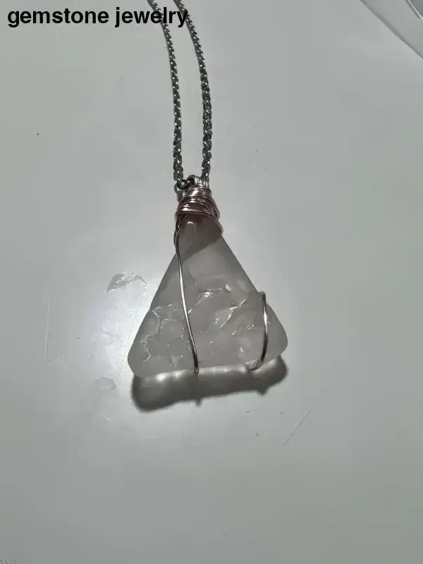 Sterling Silver Chain Necklace with Wire - Wrapped Sea Glass Pendant - Bec Sue Jewelry Shop
