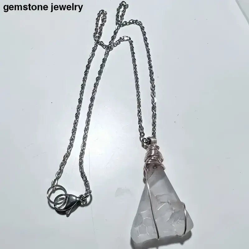 Sterling Silver Chain Necklace with Wire - Wrapped Sea Glass Pendant - Bec Sue Jewelry Shop