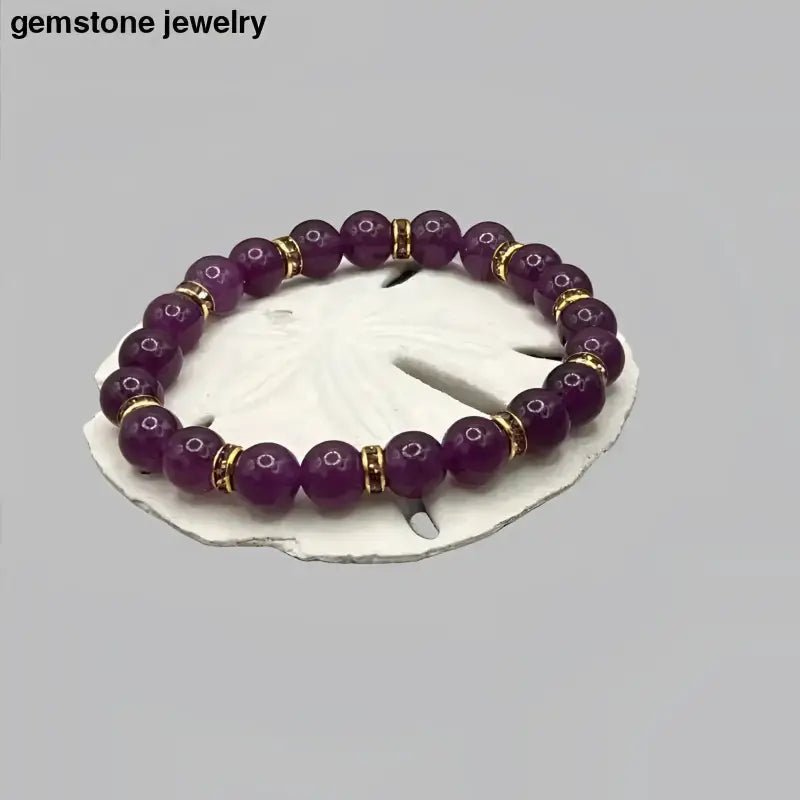 Stunning Amethyst 8mm Beaded Bracelet with Gold Accents - Bec Sue Jewelry Shop