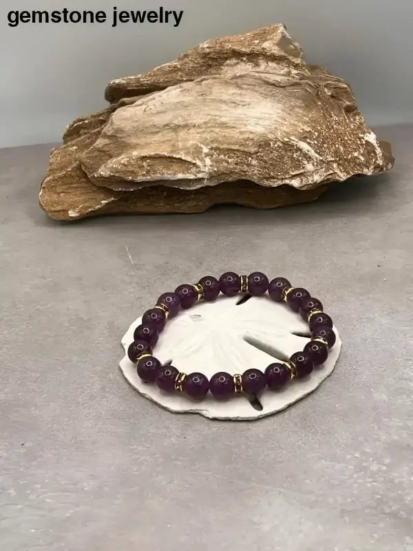 Stunning Amethyst 8mm Beaded Bracelet with Gold Accents - Bec Sue Jewelry Shop