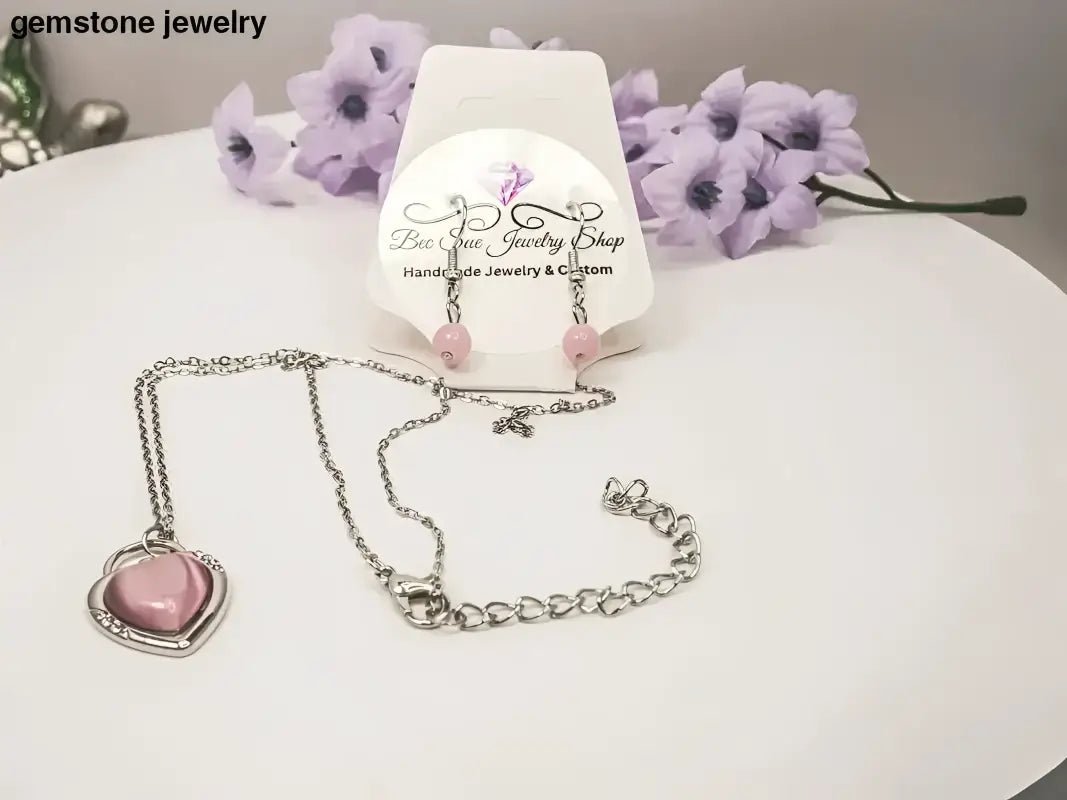 Stunning Pink Cat's Eye Heart Pendant Necklace in Silver. - Bec Sue Jewelry Shop