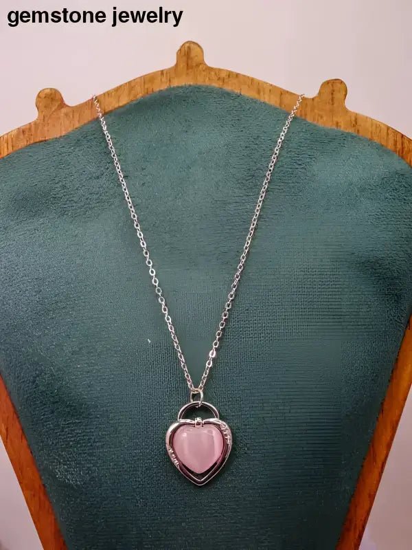 Stunning Pink Cat's Eye Heart Pendant Necklace in Silver. - Bec Sue Jewelry Shop