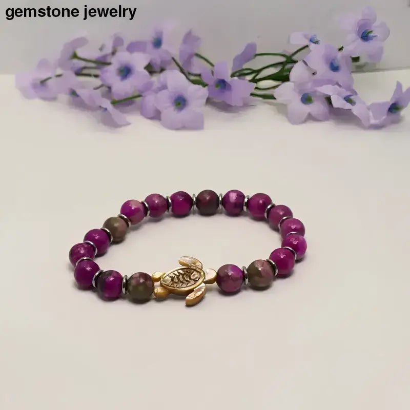 Sugilite Turtle Bracelet with Stainless Steel Spacers - Bec Sue Jewelry Shop