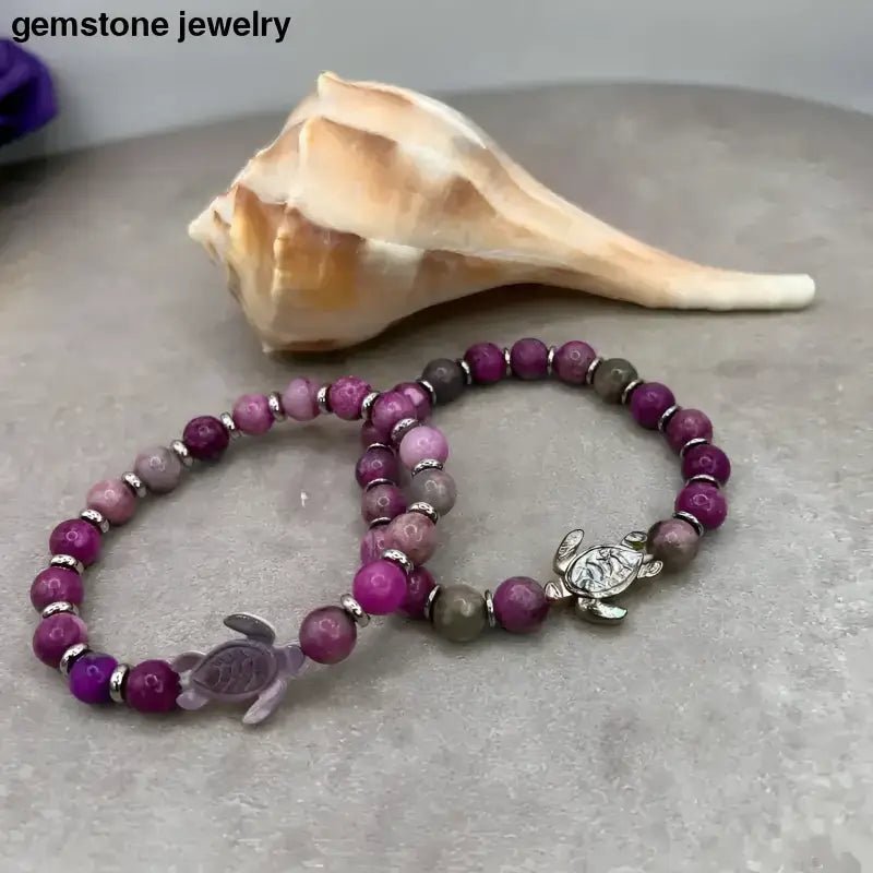 Sugilite Turtle Bracelet with Stainless Steel Spacers - Bec Sue Jewelry Shop