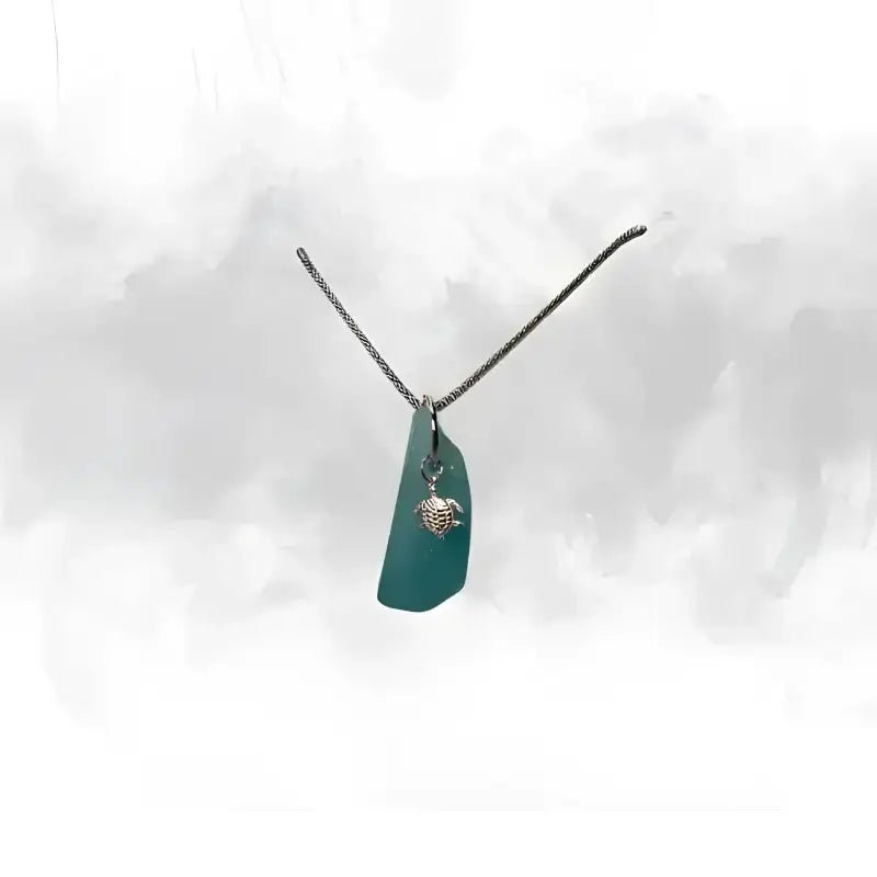 Teal Sea Glass Turtle Necklace with Gemstone Charm - Bec Sue Jewelry Shop