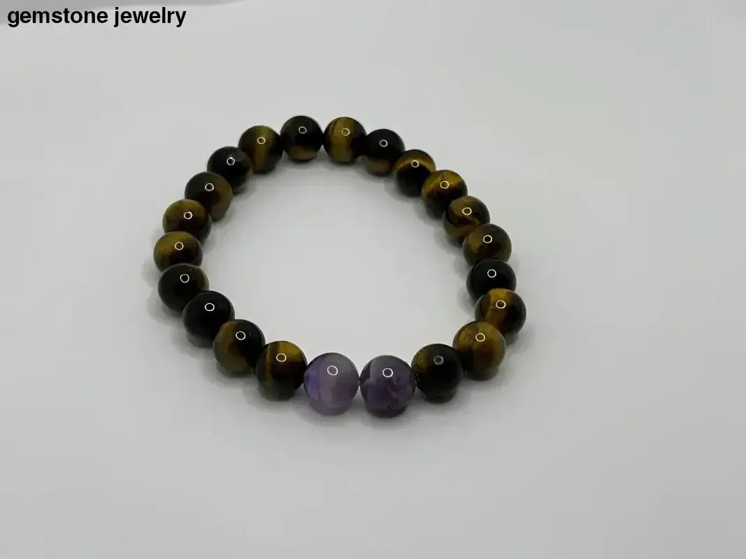 Tiger Eye and Amethyst 8mm Beaded Bracelet - Bec Sue Jewelry Shop