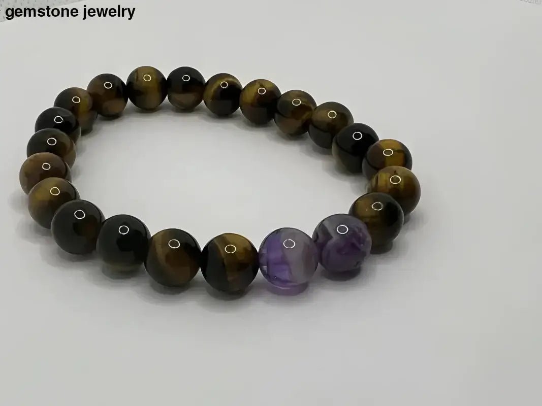 Tiger Eye and Amethyst 8mm Beaded Bracelet - Bec Sue Jewelry Shop