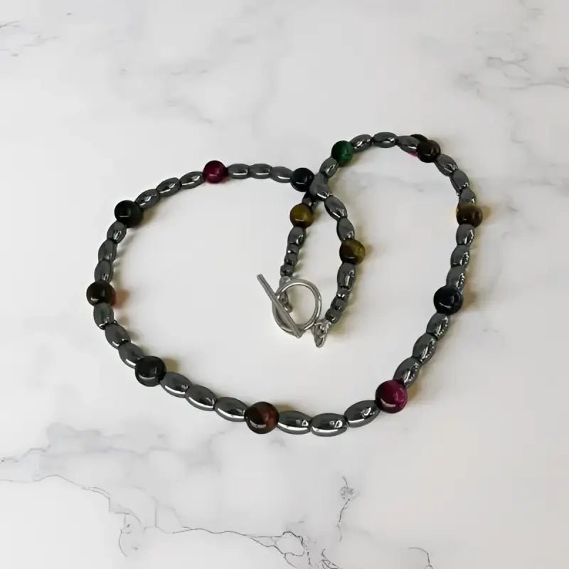 Tiger Eye and Hematite Bead Necklace for Men - Bec Sue Jewelry Shop