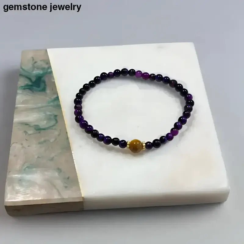 Tiger Eye and Purple Jasper Stretch Bracelets Set - Bec Sue Jewelry Shop