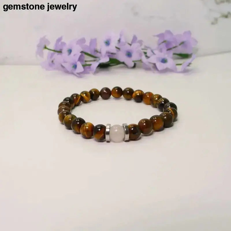 Tiger Eye and Rose Quartz Beaded Bracelet - Bec Sue Jewelry Shop