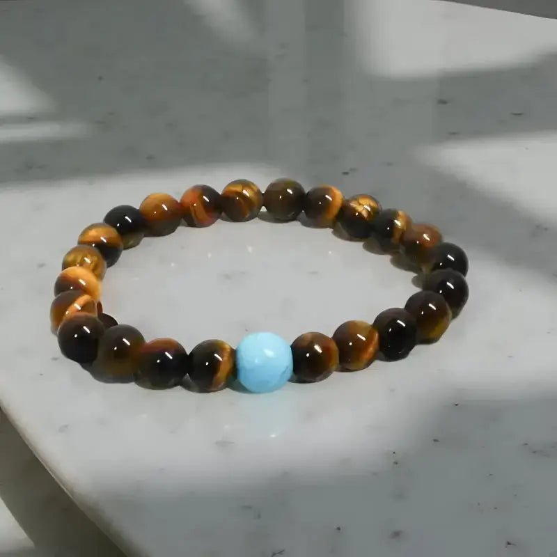 Tiger Eye Bead Bracelet with Turquoise Accent for Men - Bec Sue Jewelry Shop