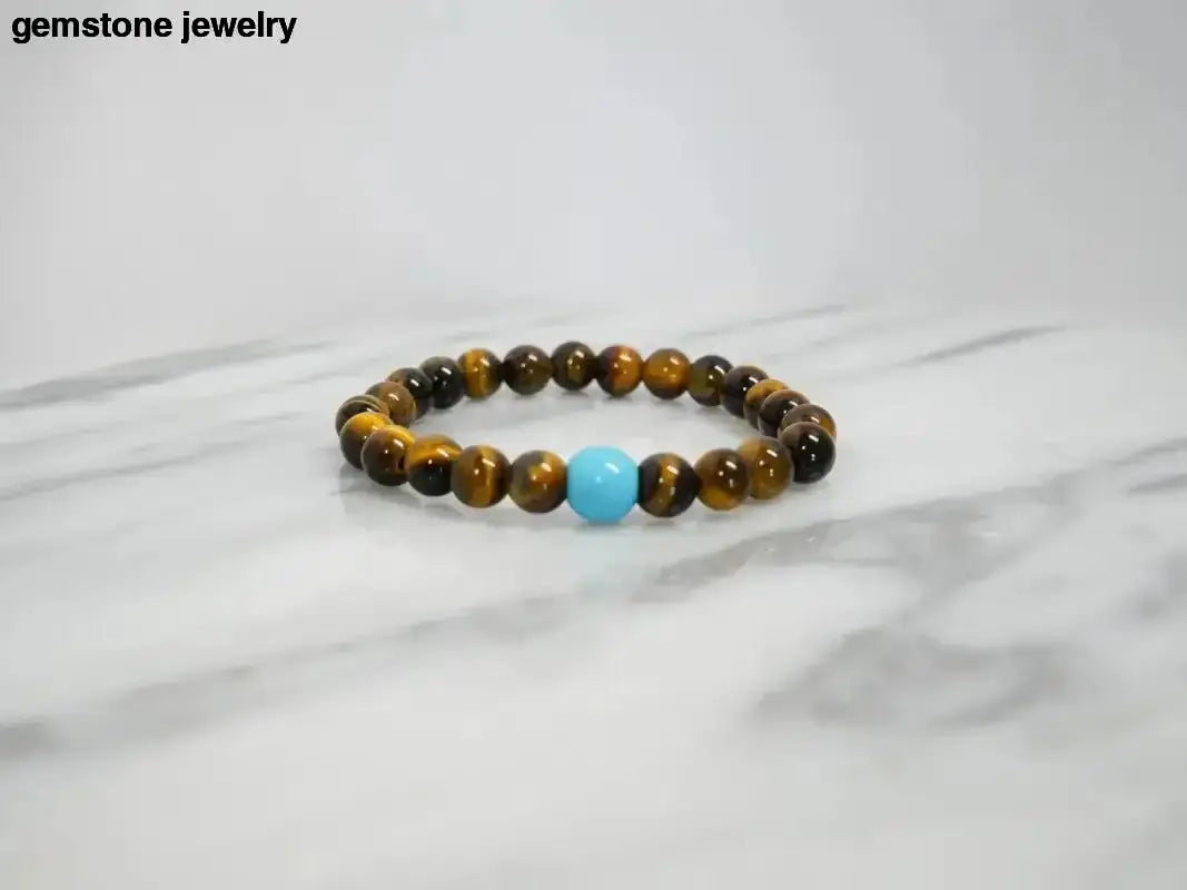 Tiger Eye Bead Bracelet with Turquoise Accent for Men - Bec Sue Jewelry Shop
