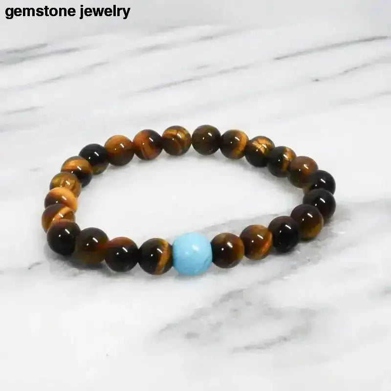 Tiger Eye Bead Bracelet with Turquoise Accent for Men - Bec Sue Jewelry Shop
