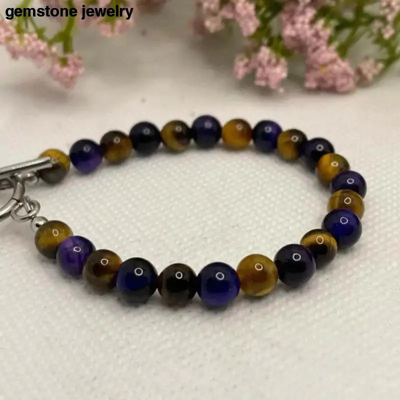 Tiger Eye Beaded Bracelet with Toggle Clasp - Bec Sue Jewelry Shop