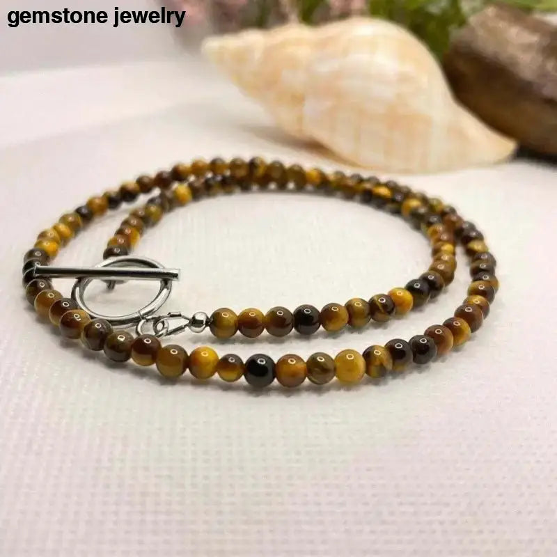 Tiger Eye Beaded Necklace with Toggle Clasp - Bec Sue Jewelry Shop