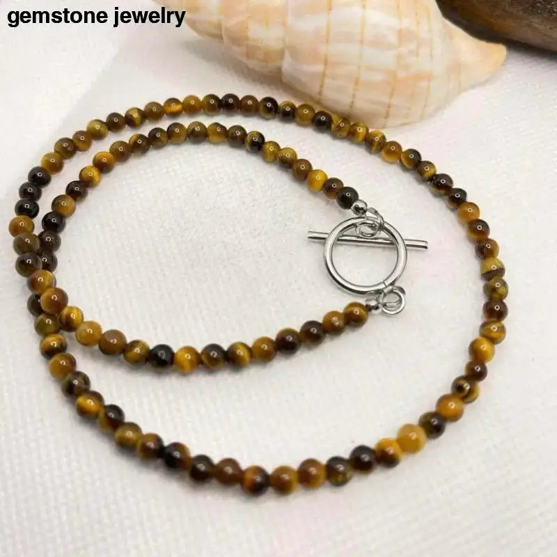 Tiger Eye Beaded Necklace with Toggle Clasp - Bec Sue Jewelry Shop