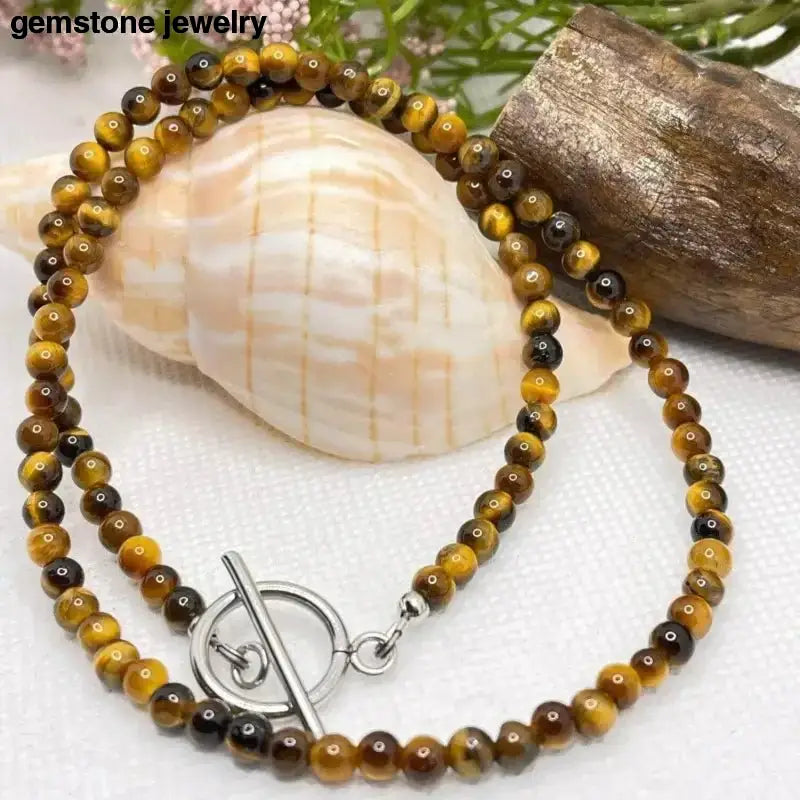 Tiger Eye Beaded Necklace with Toggle Clasp - Bec Sue Jewelry Shop