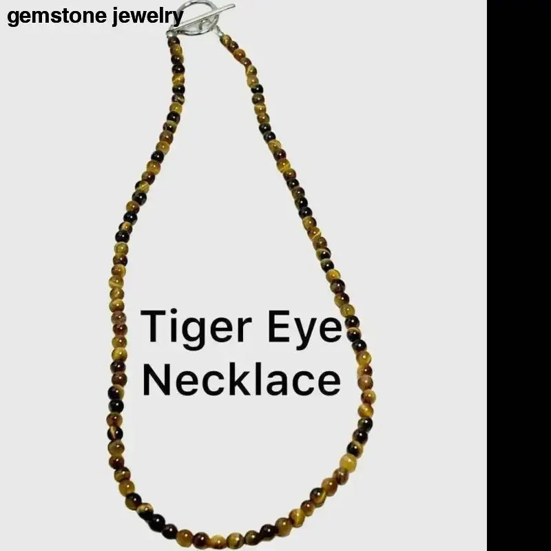 Tiger Eye Beaded Necklace with Toggle Clasp - Bec Sue Jewelry Shop