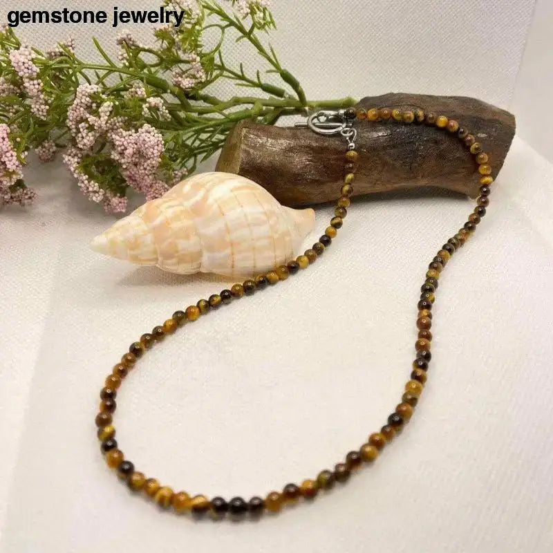 Tiger Eye Beaded Necklace with Toggle Clasp - Bec Sue Jewelry Shop