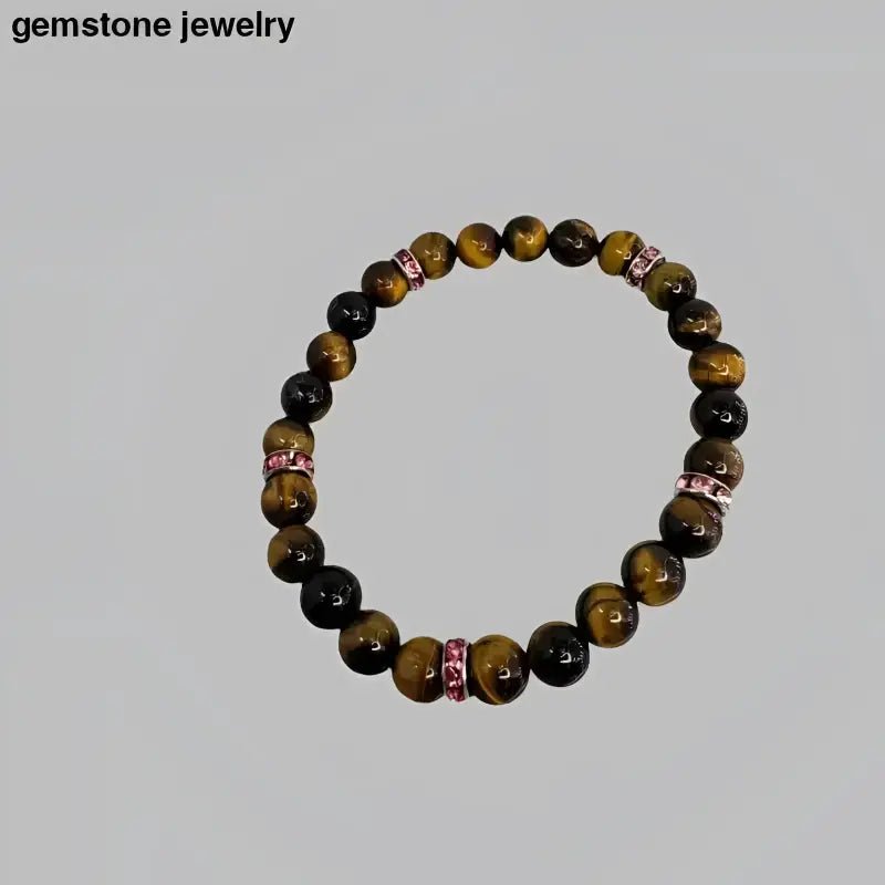 Tiger Eye Bracelet with Pink Rhinestone Accents - Bec Sue Jewelry Shop