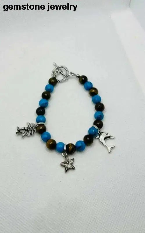Tiger Eye Charm Bracelet with Beaded Design - Bec Sue Jewelry Shop