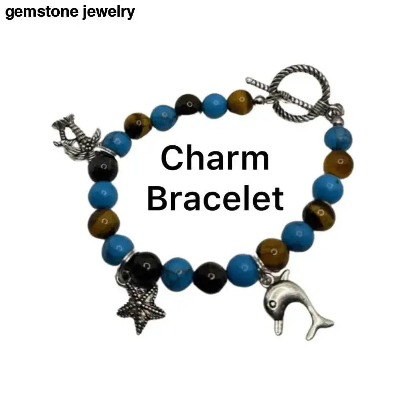 Tiger Eye Charm Bracelet with Beaded Design - Bec Sue Jewelry Shop